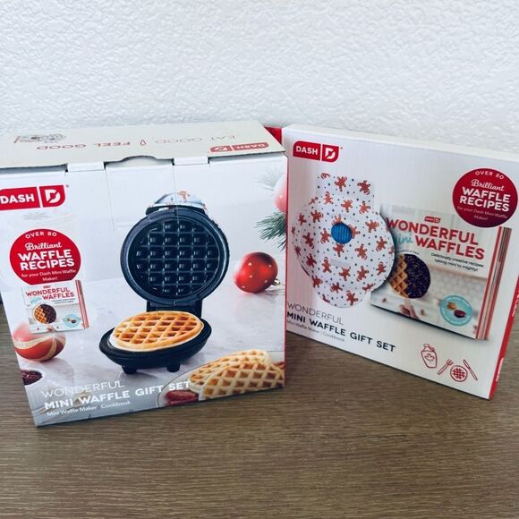 Dash Mini Waffle Iron & Cookbook Recipes Holiday Gift Set - Picture 1 of 4